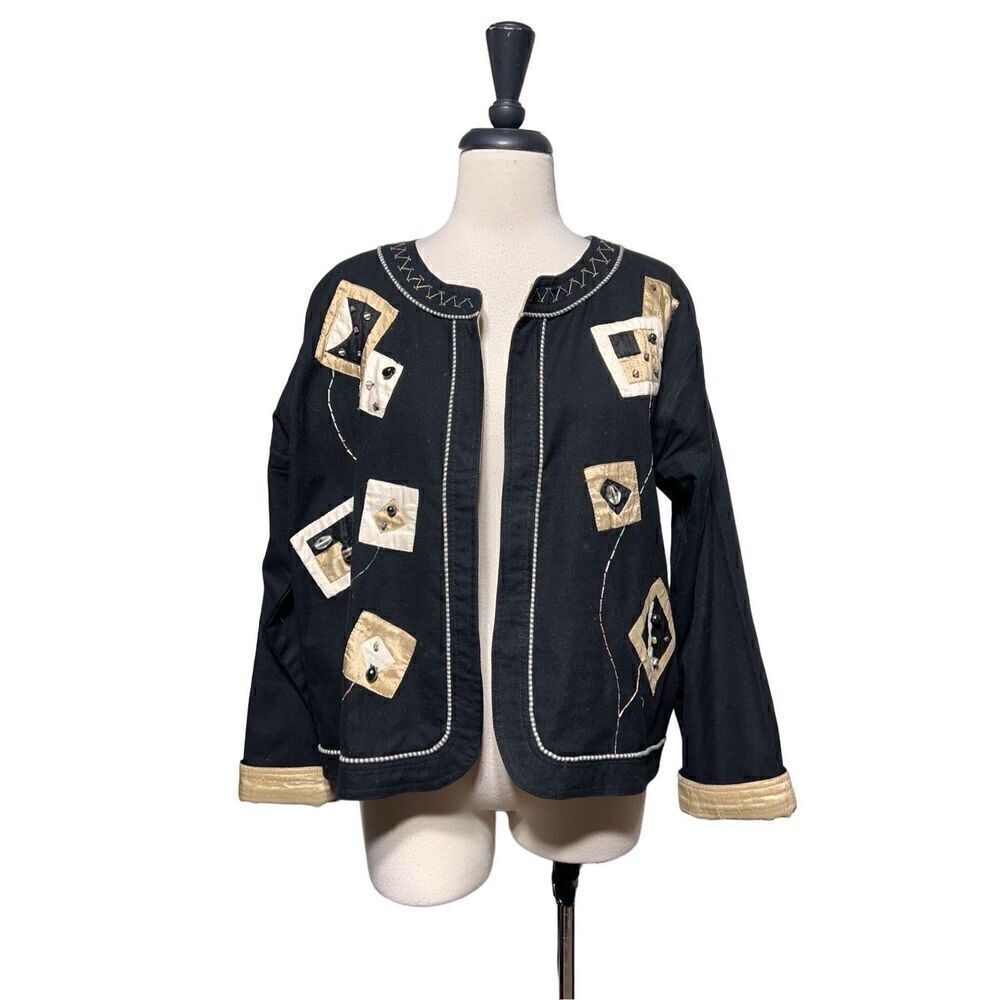 Yak Magik Beaded Appliquéd Jacket Black & Tan Size M